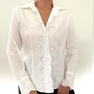 Early 2000s Ann Taylor White Eyelet Button‑Up Blouse